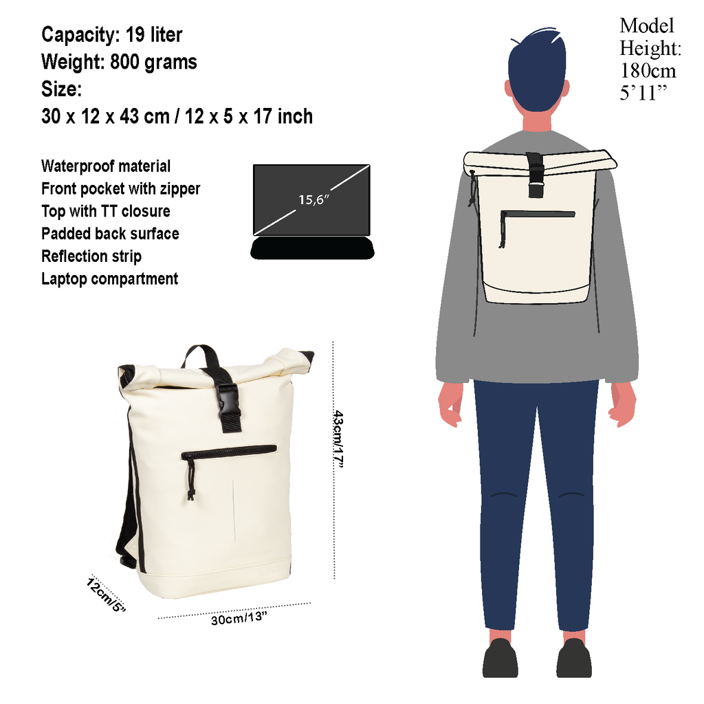 New Rebels Mart New York Off White 19L Rugtas Rolltop Waterafstotend Laptop 15.6