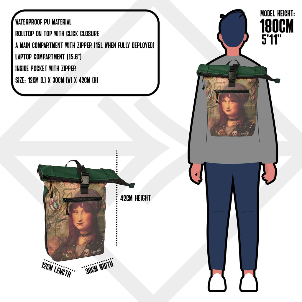 New Rebels New Rebels - Mart Art Backpack 21L Mona Lisa Water Repellent