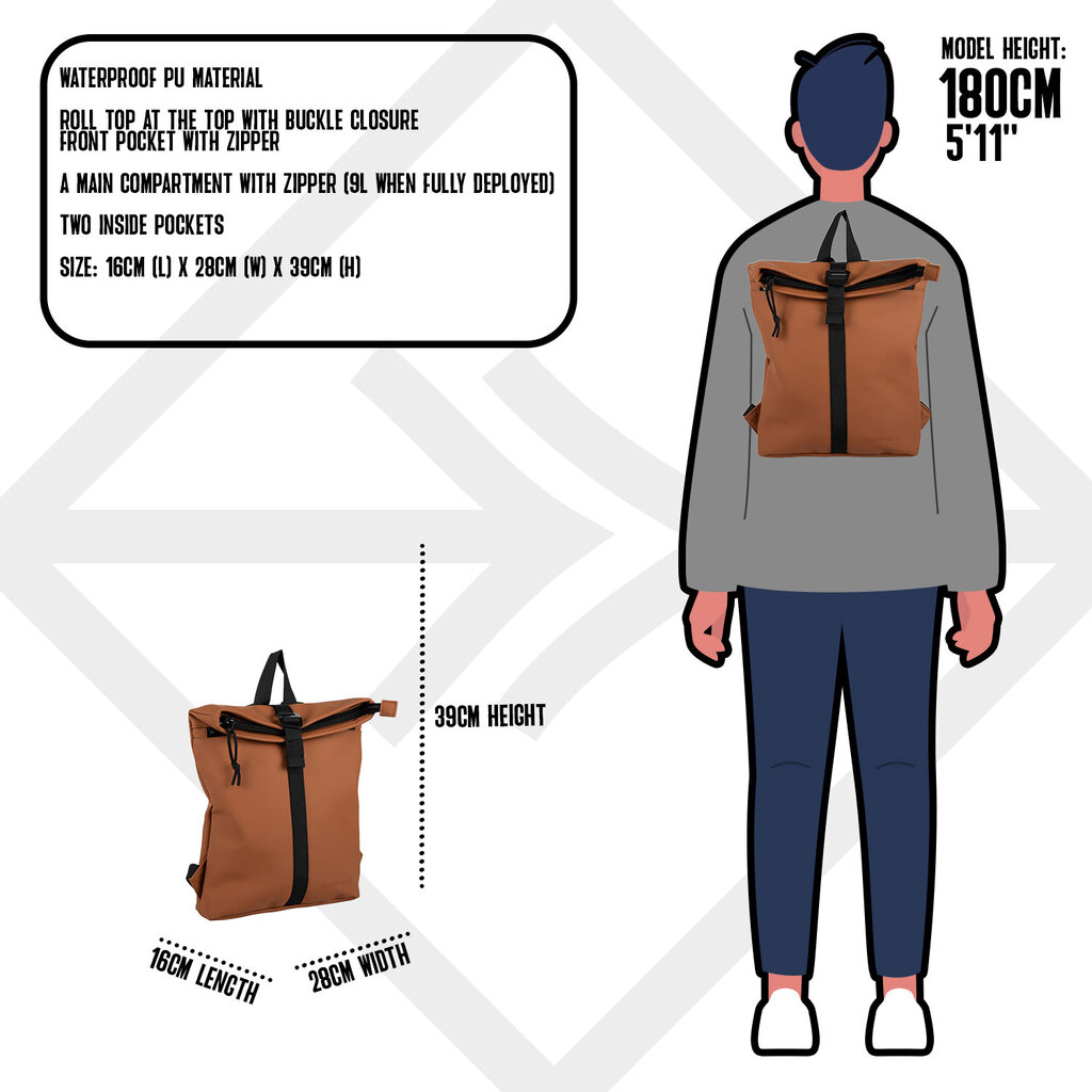 New Rebels New Rebels Mart Los Angeles Cognac 7L Rolltop Rucksack Wasserabweisend