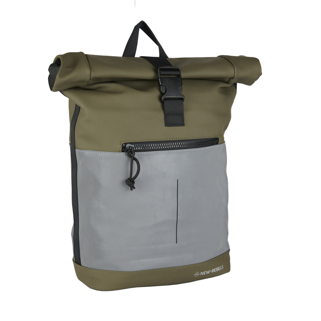 New Rebels New Rebels Bowie New York Olijf Groen 16L Rugzak Rolltop Reflectie Waterafstotend Laptop 15.6