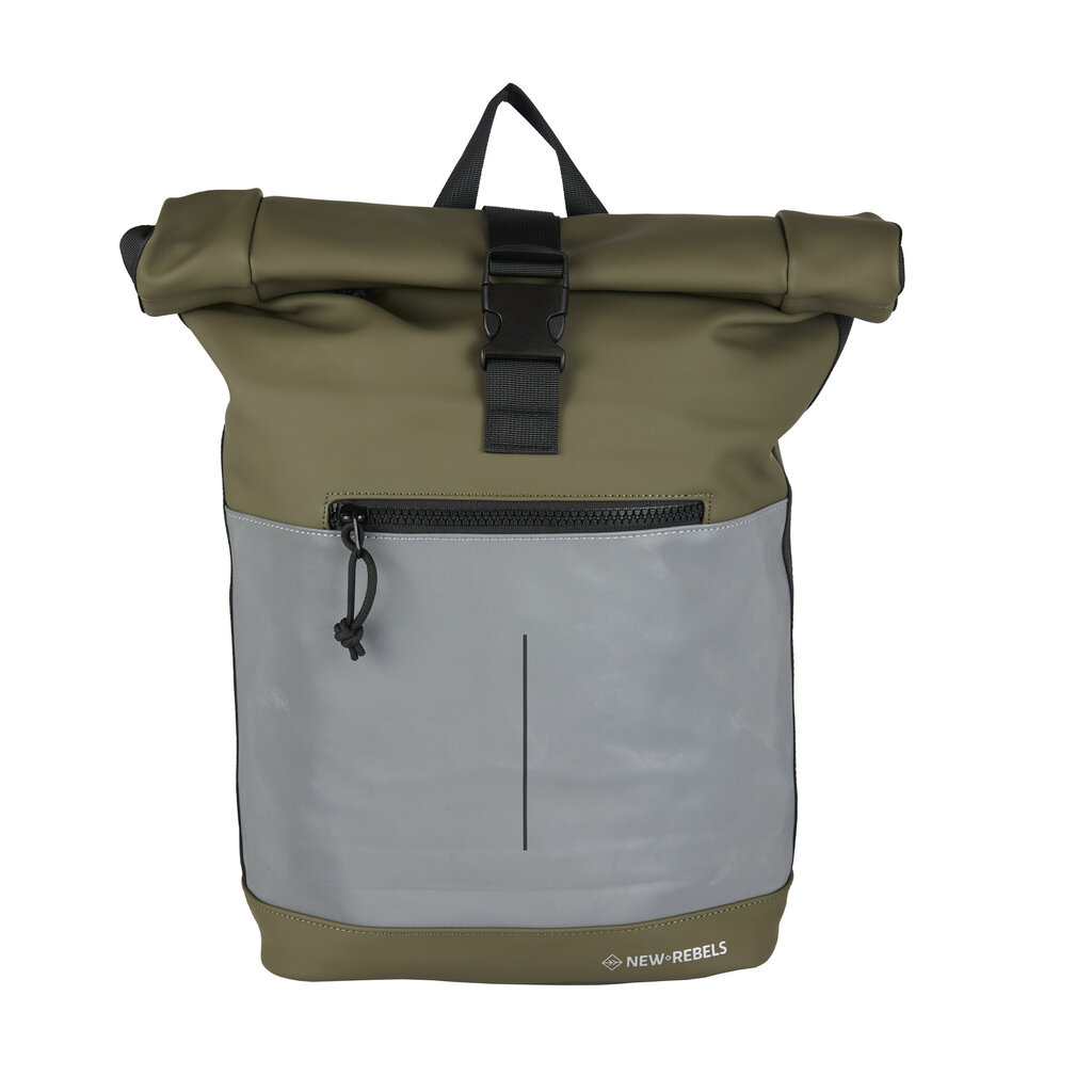 New Rebels New Rebels Bowie New York Olive Green 16L Backpack Rolltop Reflective Water Repellent Laptop 15.6