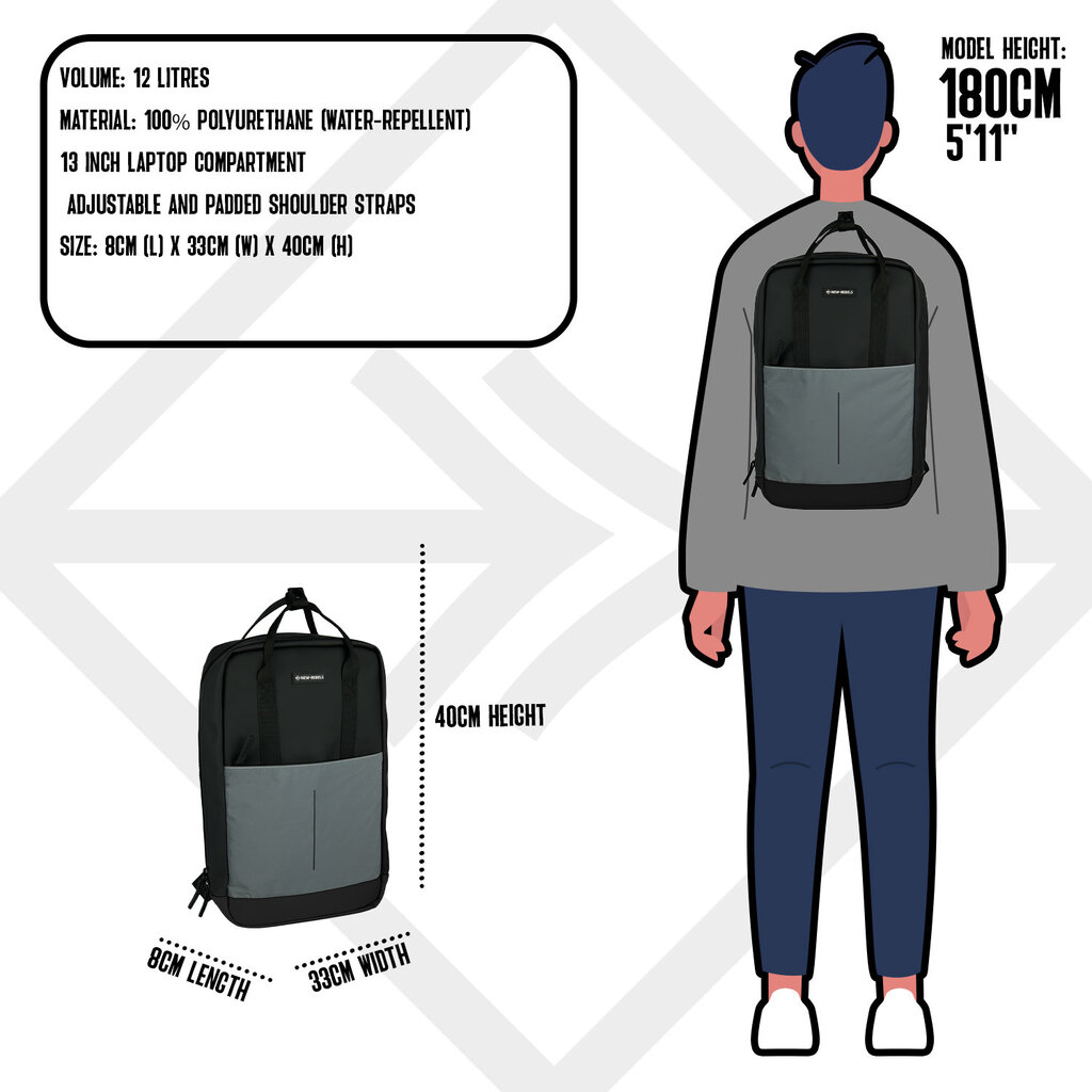 New Rebels New Rebels Bowie Cape Coral Zwart 14L Rugzak Reflectie Waterafstotend Laptop 13"