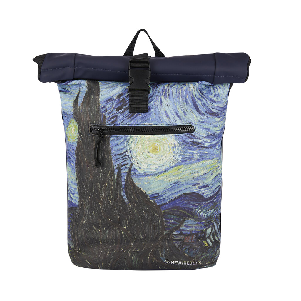 Water-based Starry Night Town Backpack: Van Gogh-inspired Art