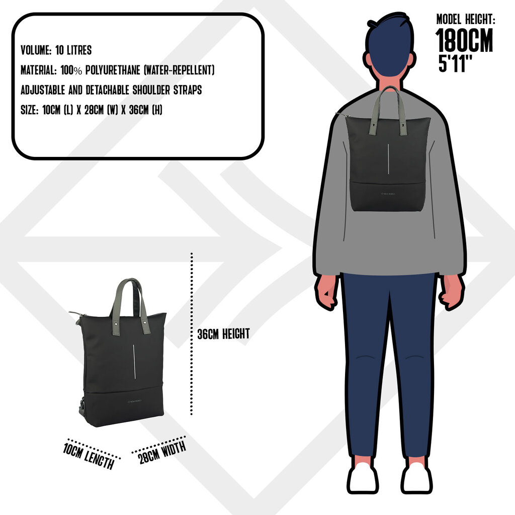 New Rebels New Rebels Matteo Trenton Schwarz 18L Rucksack Shopper Wasserabweisend