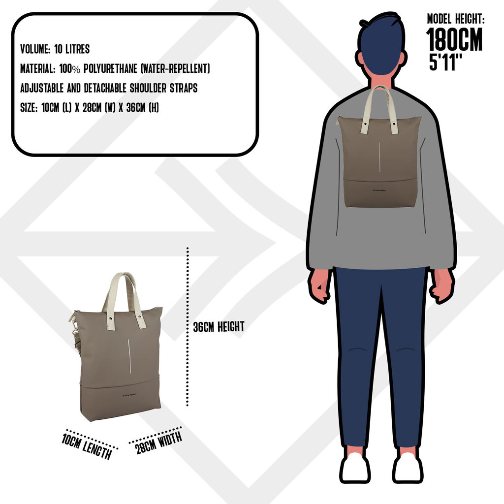 New Rebels New Rebels Matteo Trenton Taupe 18L Backpack Shopper Water Repellent