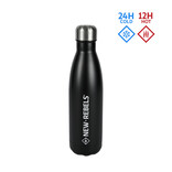 New Rebels Stainless steel water bottle - 500ml - for keeping hot and cold - waterproof seal - Black
