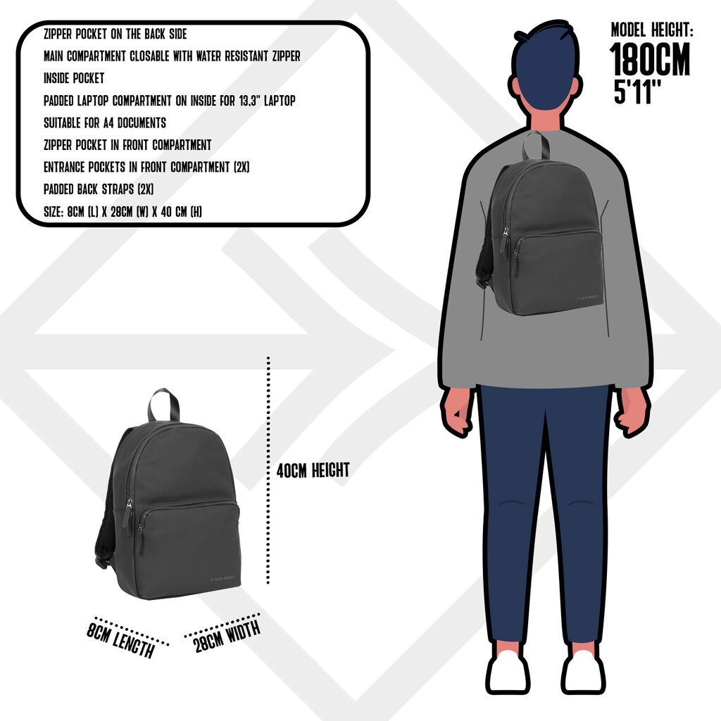 New Rebels New Rebels Harper Providence Zwart 12L Rugzak Waterafstotend Laptop 11.6"