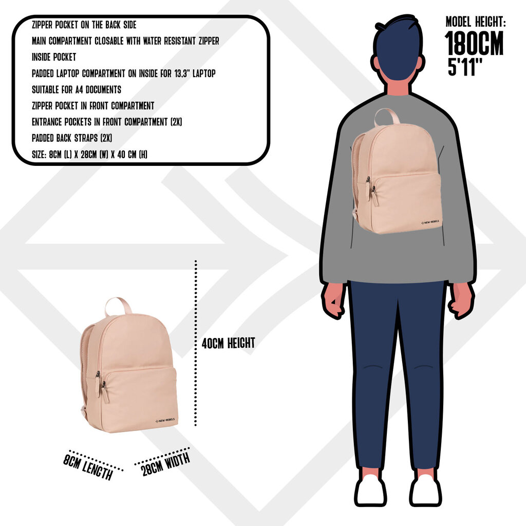 New Rebels New Rebels Harper Providence Old Pink 12L Backpack Water Repellent Laptop 11.6"