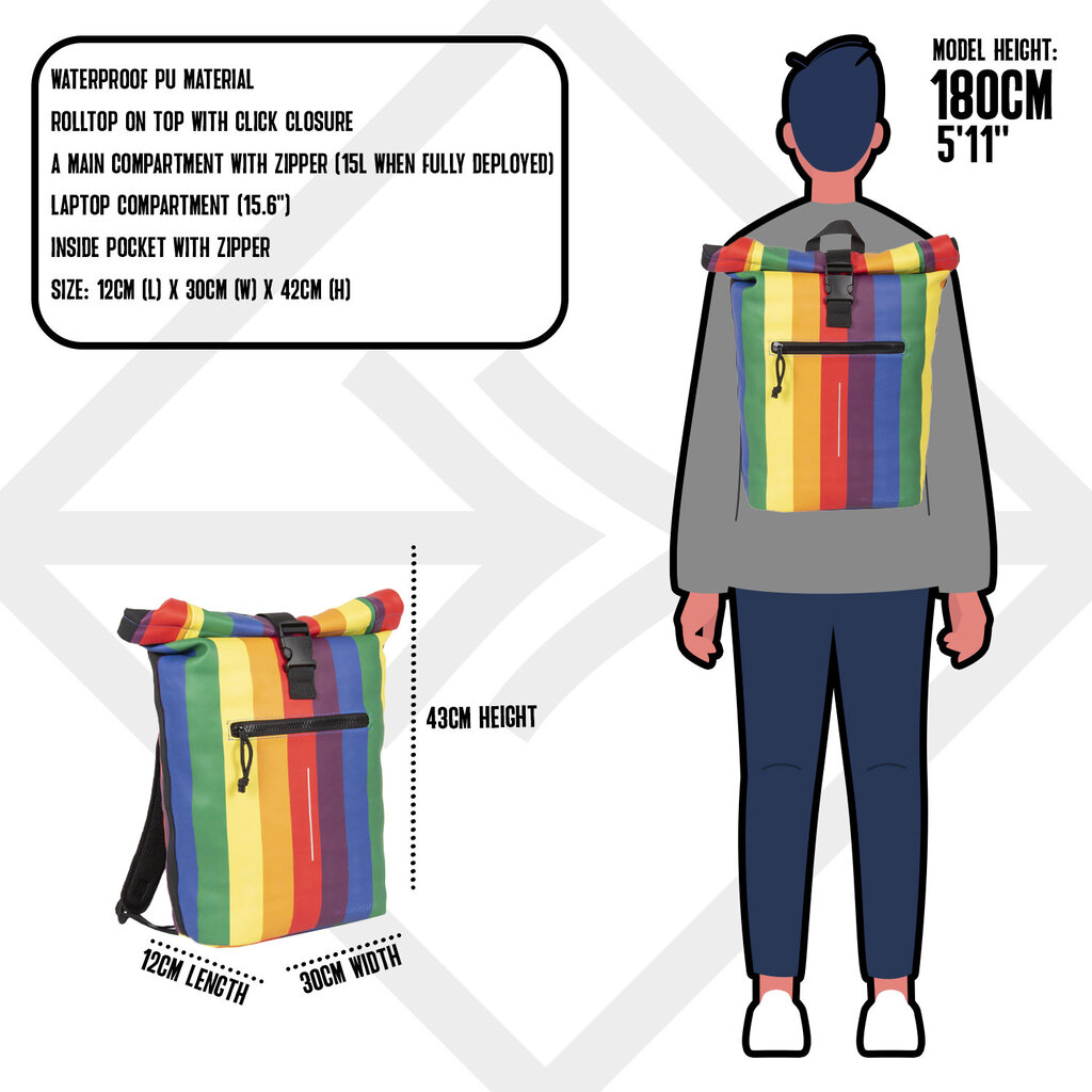 New Rebels New Rebels ® Mart - Rolltop - Rugzak - Waterafstotend  - Regenboog - Rainbow - Large II - Rugtas