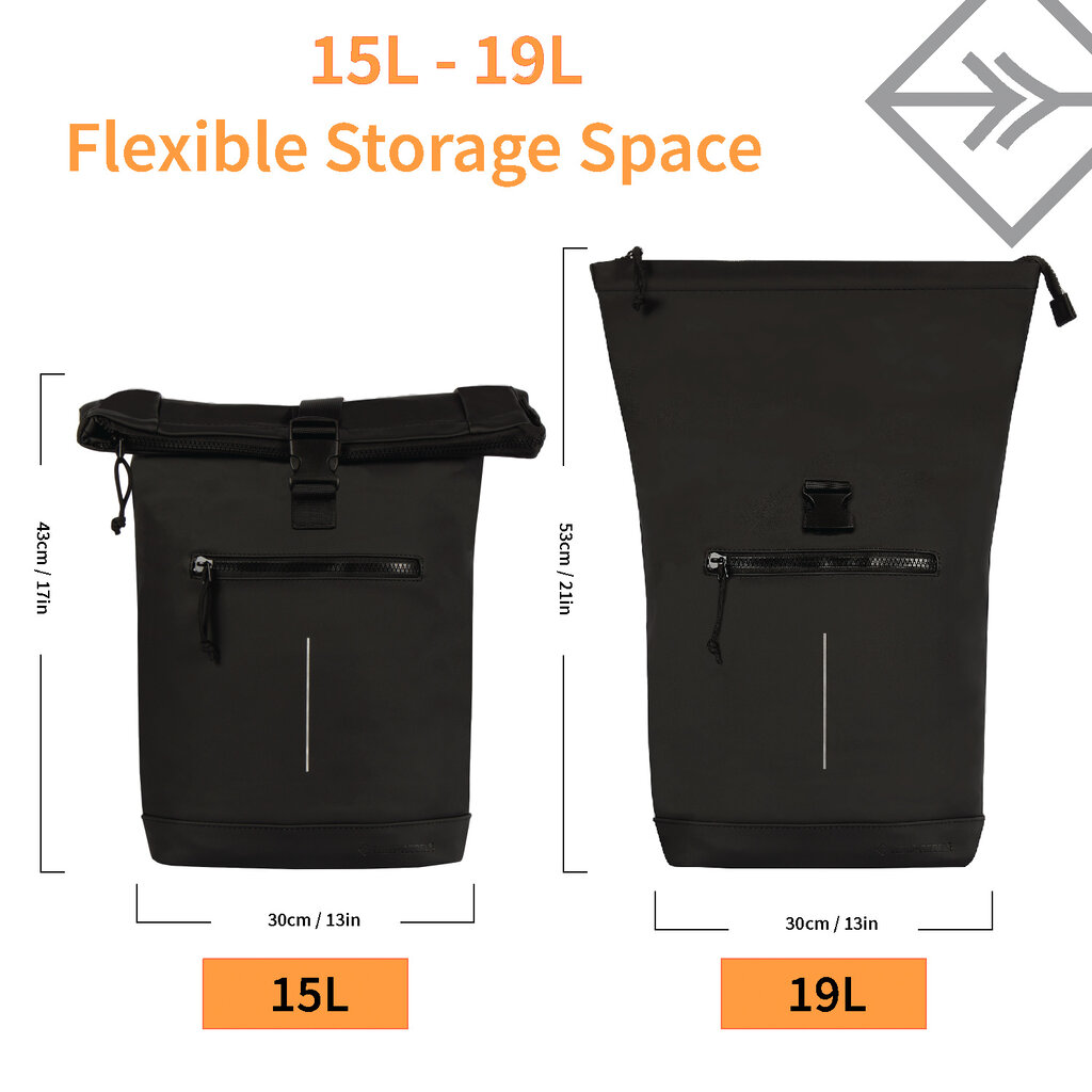 New Rebels New Rebels Mart New York Black 21L Backpack Rolltop Water Repellent Laptop 15.6"