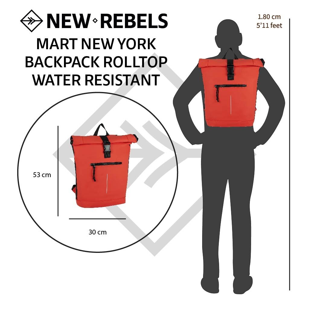 New Rebels Mart New York Rusty Red 19L Rucksack Rolltop Wasserabweisend Laptop 15.6