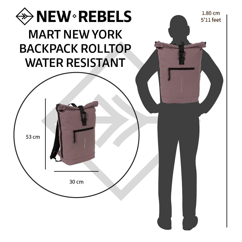 New Rebels Mart New York Paars 19L Rugtas Rolltop Waterafstotend Laptop 15.6