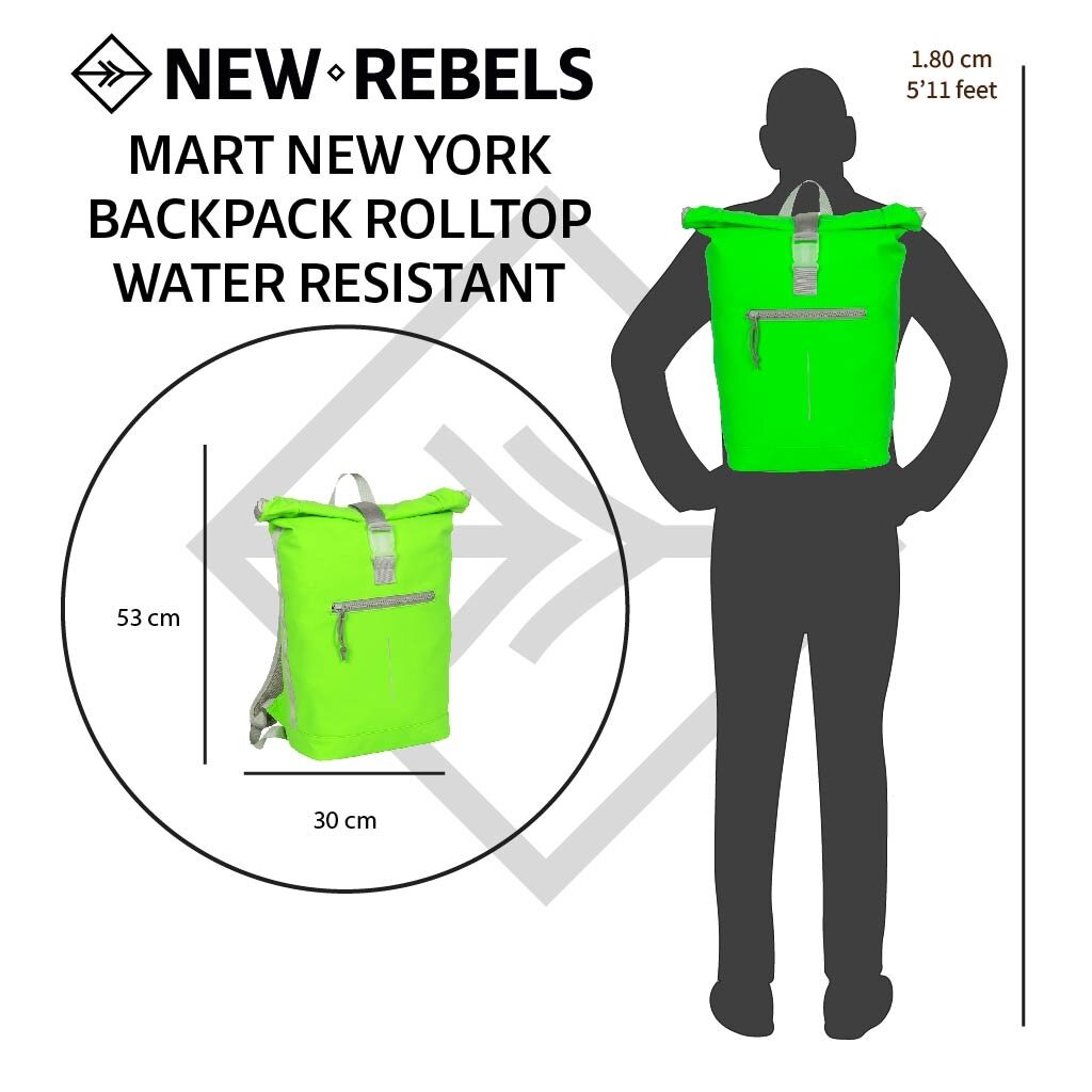 New Rebels Mart New York Neon Groen 19L Rugtas Rolltop Waterafstotend Laptop 15.6