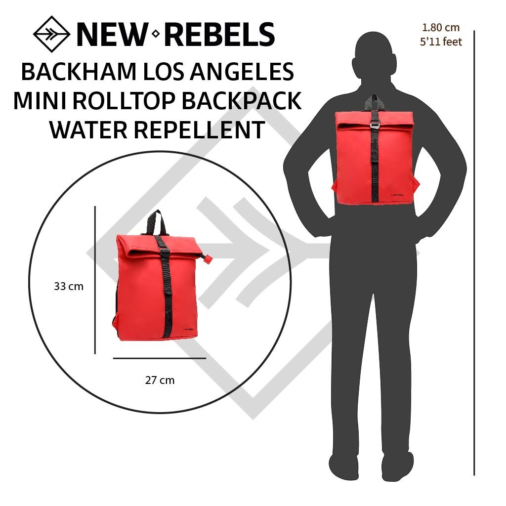 New Rebels New Rebels Mart Los Angeles Red 7 Liter Backpack Rolltop Water Repellent