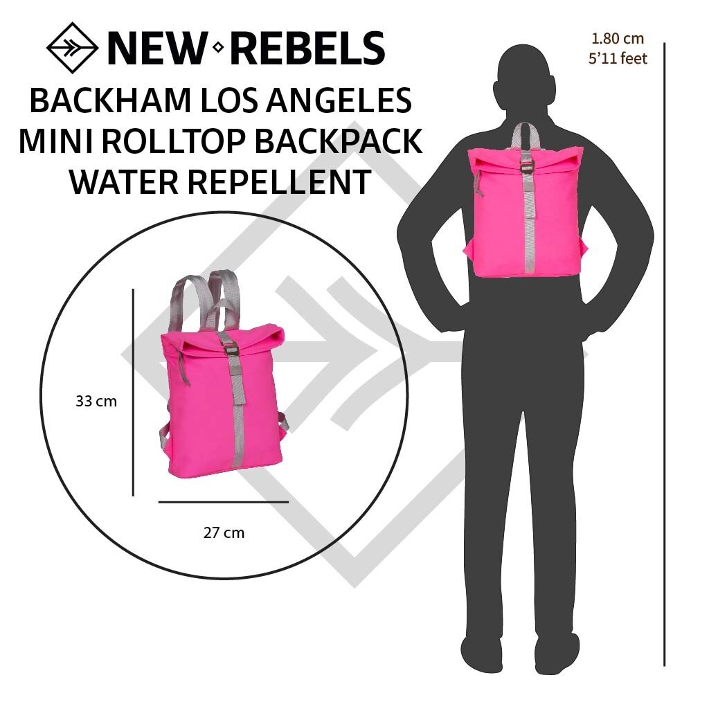 New Rebels Mart Los Angeles Neon Pink Small 7L Rolltop Backpack Water Repellent