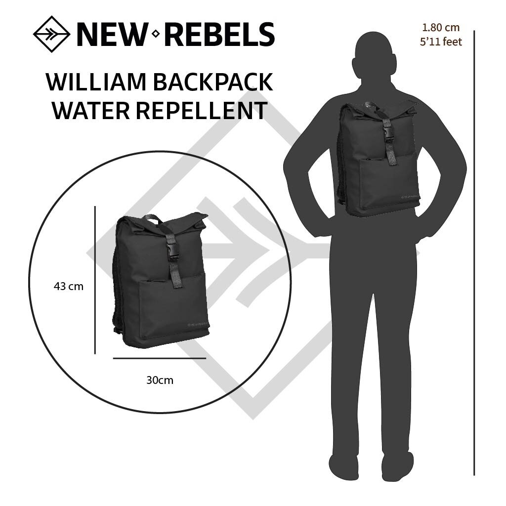 New Rebels ® William -  Black 16L - Backpack - Water Repellent