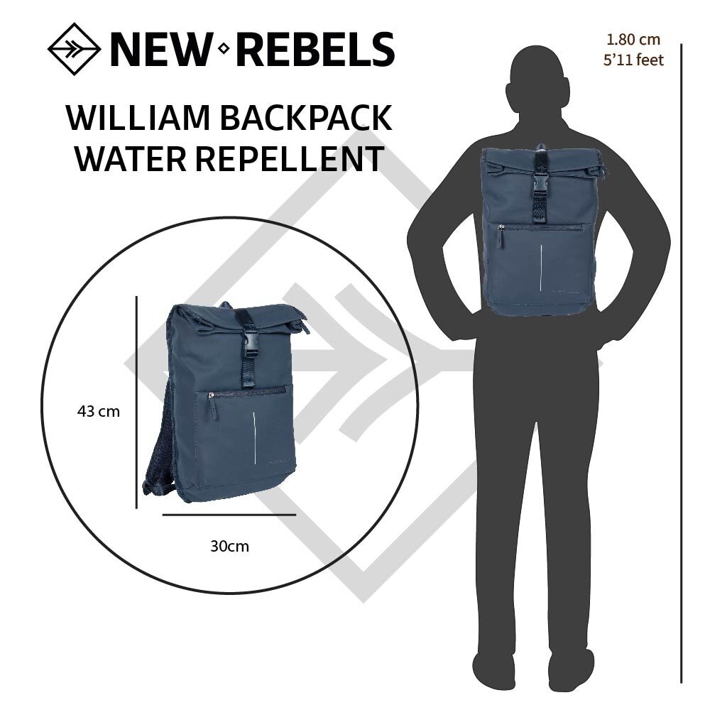 New Rebels William Baltimore Navy Blauw 16L Rolltop Rugzak Waterafstotend