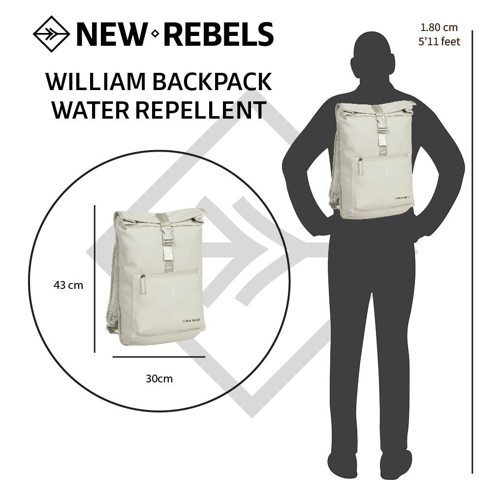 New Rebels New Rebels William Baltimore Beige 13L Rolltop Rugzak Waterafstotend Laptop 14"