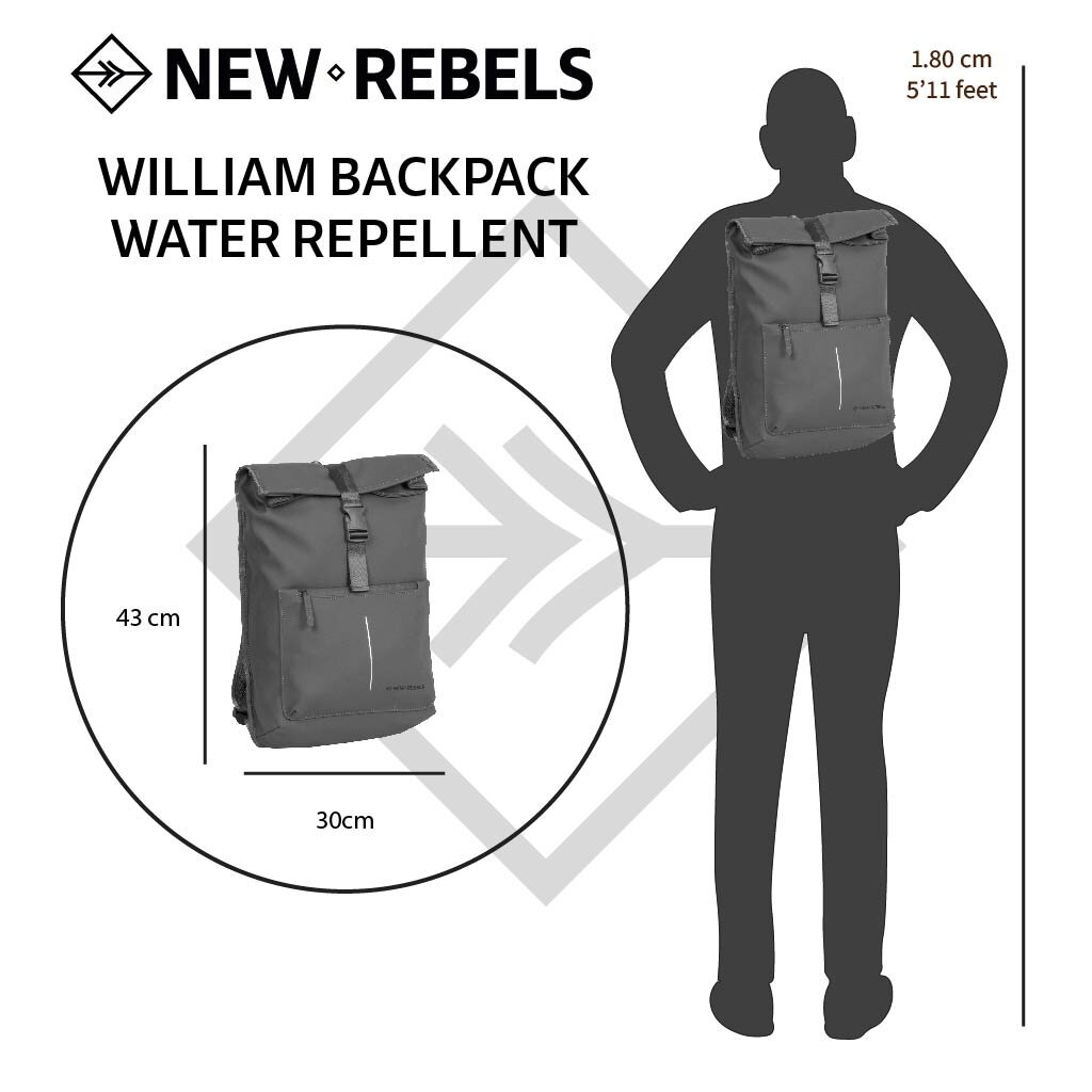 New Rebels New Rebels William Baltimore Anthracite 13L Rolltop Backpack Water Repellent Laptop 14"