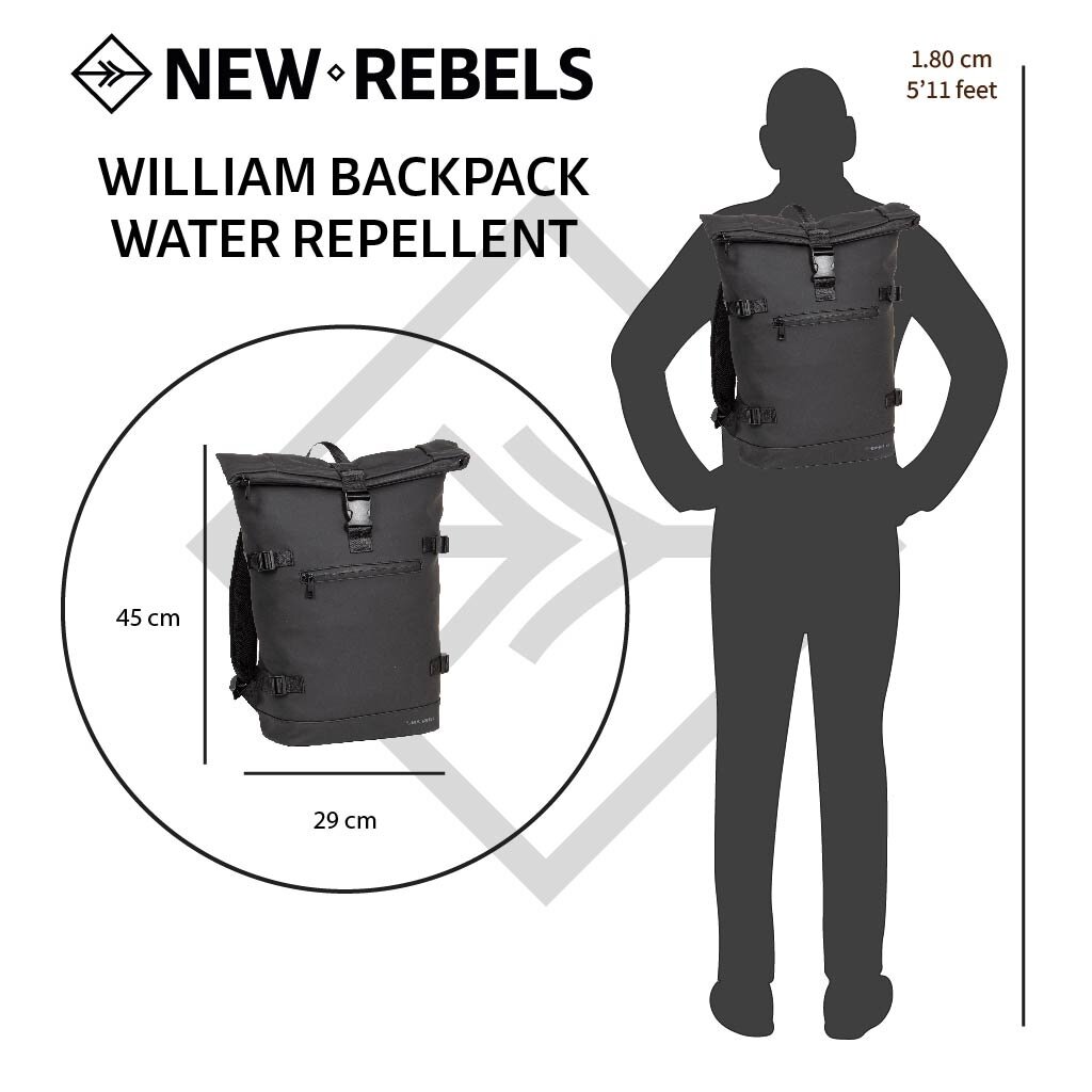 New Rebels New Rebels William Riverside Zwart 19L Rugzak Waterafstotend Laptop 15.6"