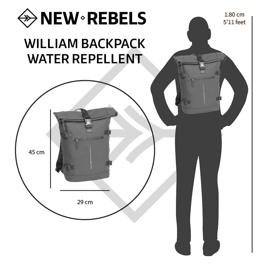 New Rebels New Rebels William Riverside Anthracite 19L Backpack Water Repellent Laptop 15.6"