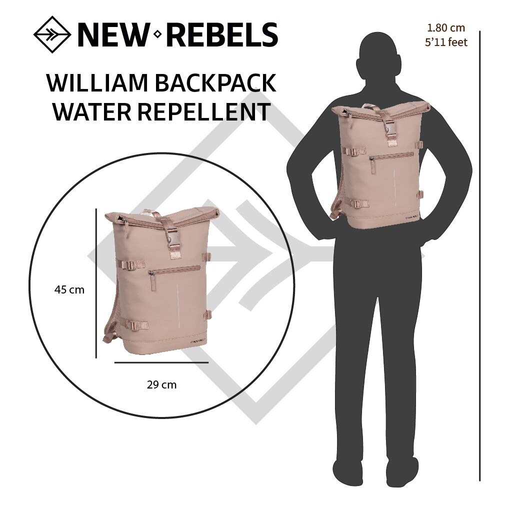 New Rebels New Rebels William Riverside Oudroze 19L Rugzak Waterafstotend Laptop 15.6"