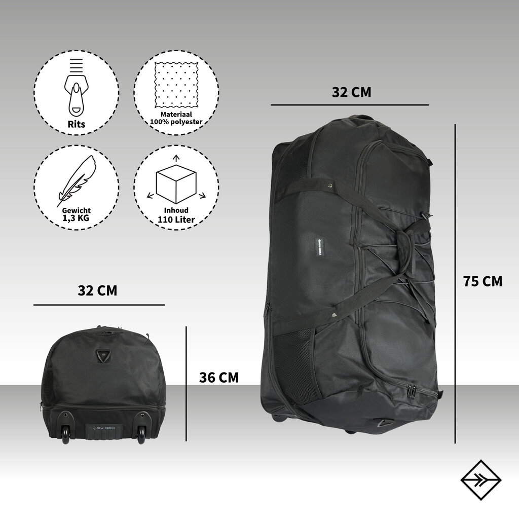 New Rebels New Rebels Nevada Newark Schwarz 110L Rollbarer Trolley Reisetasche Wasserabweisend
