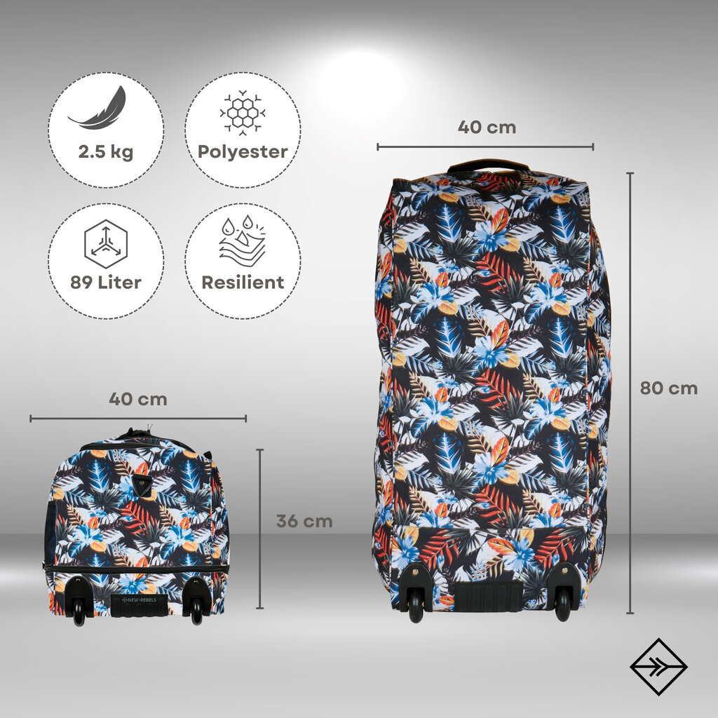 New Rebels New Rebels Cranford Newark Flower roll-up travel bag with 2 wheels - 110L expandable bag with handles and zipper closure - lightweight