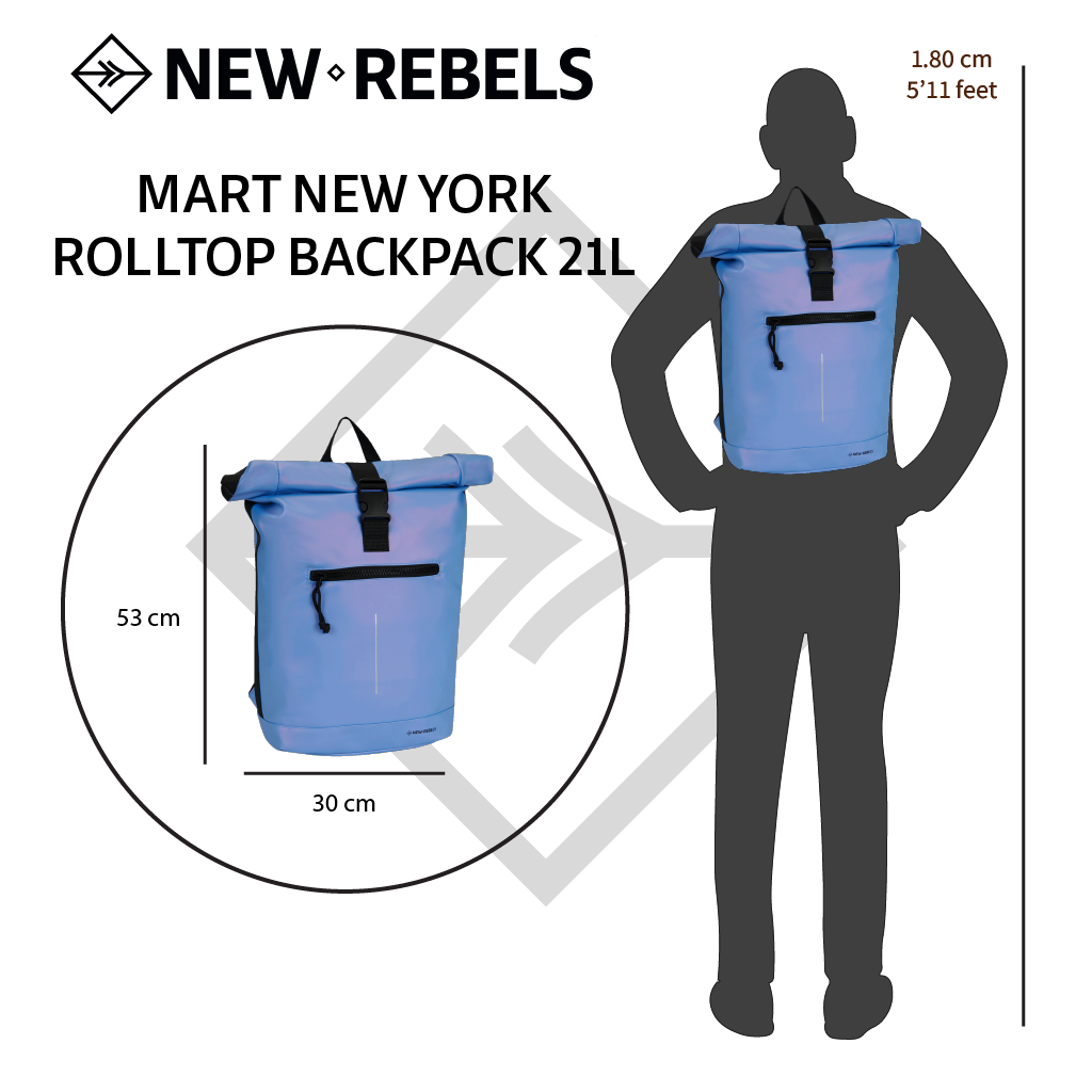 New Rebels Mart New York Metallic Lichtpaars 21L Rugtas Rolltop Waterafstotend Laptop 15.6"