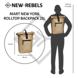 New Rebels New Rebels Mart New York Metallic Goud 21L Rugzak Rolltop Waterafstotend Laptop 15.6"
