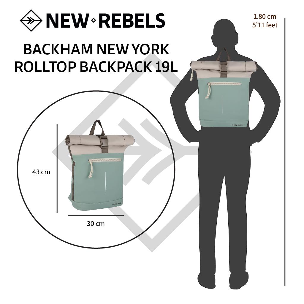 New Rebels New Rebels Backham New York Salie Groen 21L Rolltop Rugzak Waterafstotend Laptop 15.6"