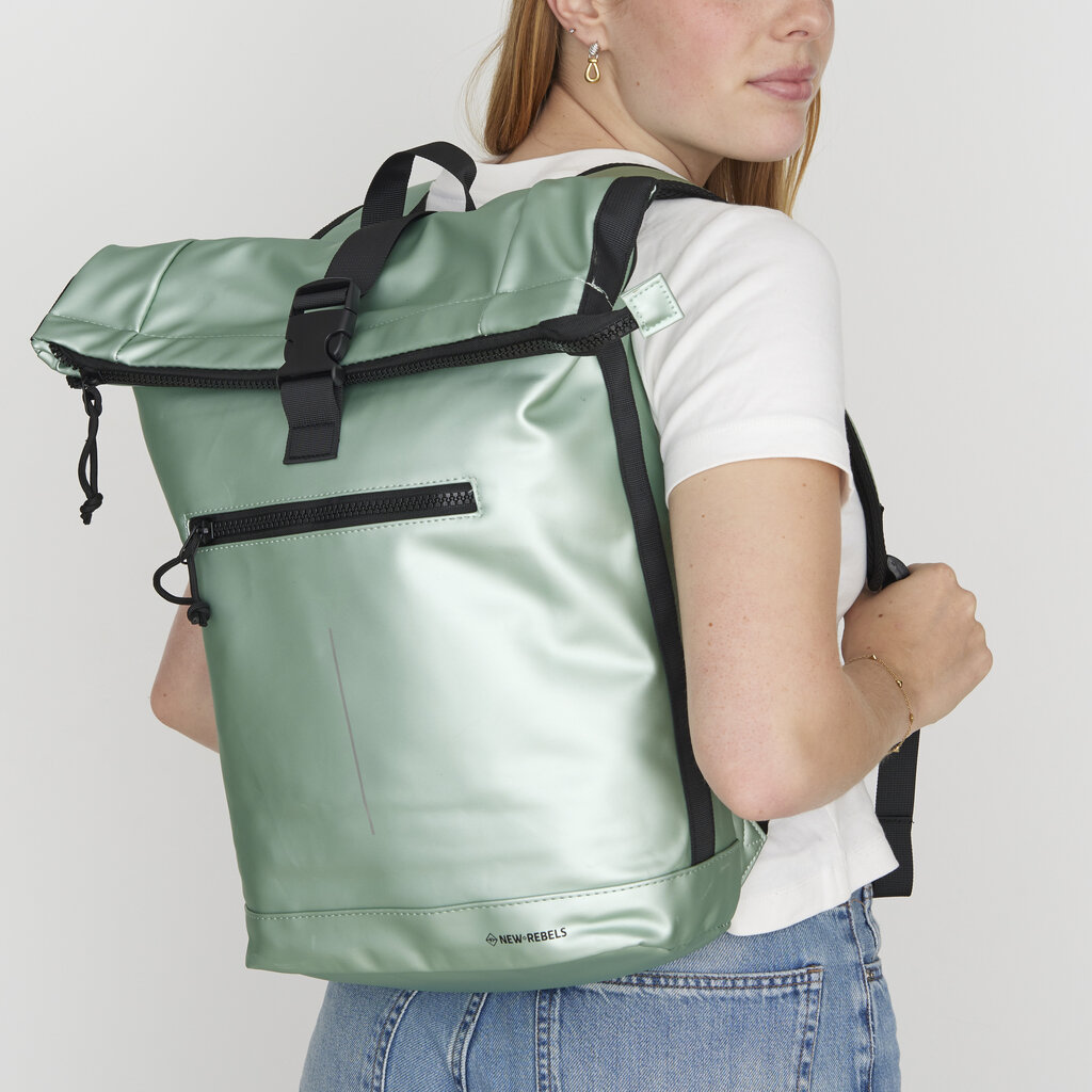 New Rebels New Rebels Mart New York Metallic Hellgrün 21L Rucksack Rolltop Wasserabweisend Laptop 15.6"