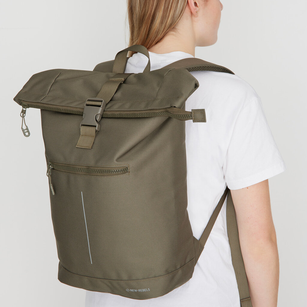 New Rebels New Rebels Valor New York Olive 21L Backpack Rolltop Water Repellent Laptop 15.6"