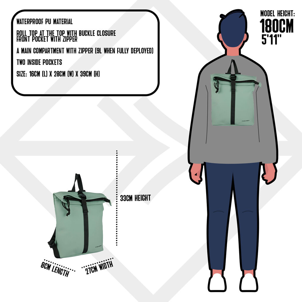 New Rebels New Rebels Mart Los Angeles Salie Groen 7L Rolltop Rugzak Waterafstotend