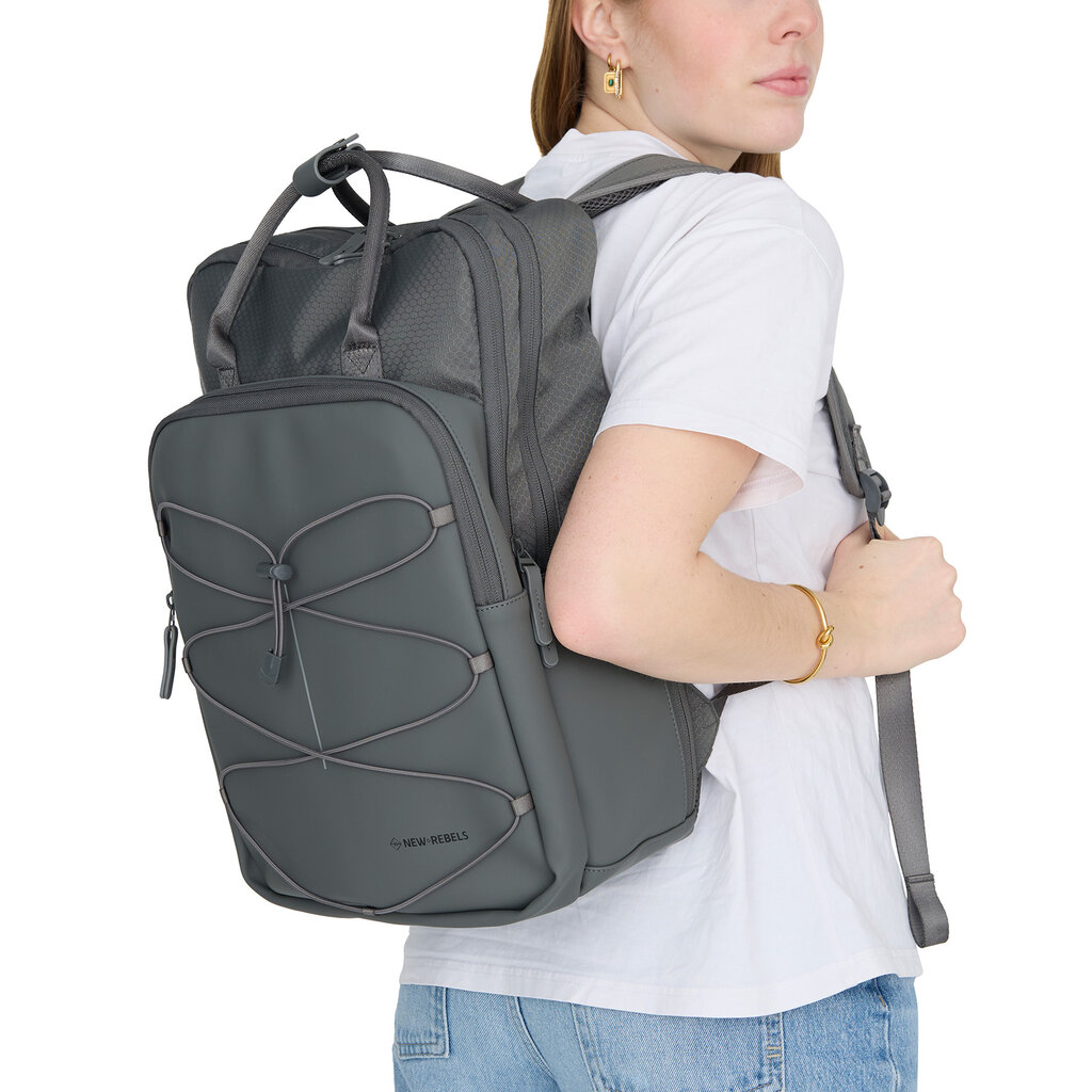 New Rebels Trondheim Rugzak – Laptop Rugtas 15,6 inch – Schooltas & Werktas – Waterafstotend – 18L – Nylon/PU Antraciet