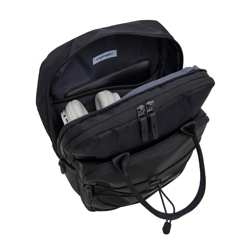 New Rebels New Rebels Trondheim Rugzak – Laptop Rugtas 15,6 inch – Schooltas & Werktas – Waterafstotend – 18L – Nylon/PU – Zwart