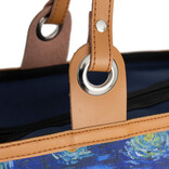 Boodschappentas ‘Starry Night ’ – Stevige Nylon Shopper met Leren Hengsels – Van Gogh Print – 39x43 cm