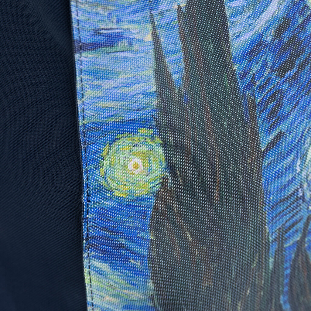 Boodschappentas ‘Starry Night ’ – Stevige Nylon Shopper met Leren Hengsels – Van Gogh Print – 39x43 cm