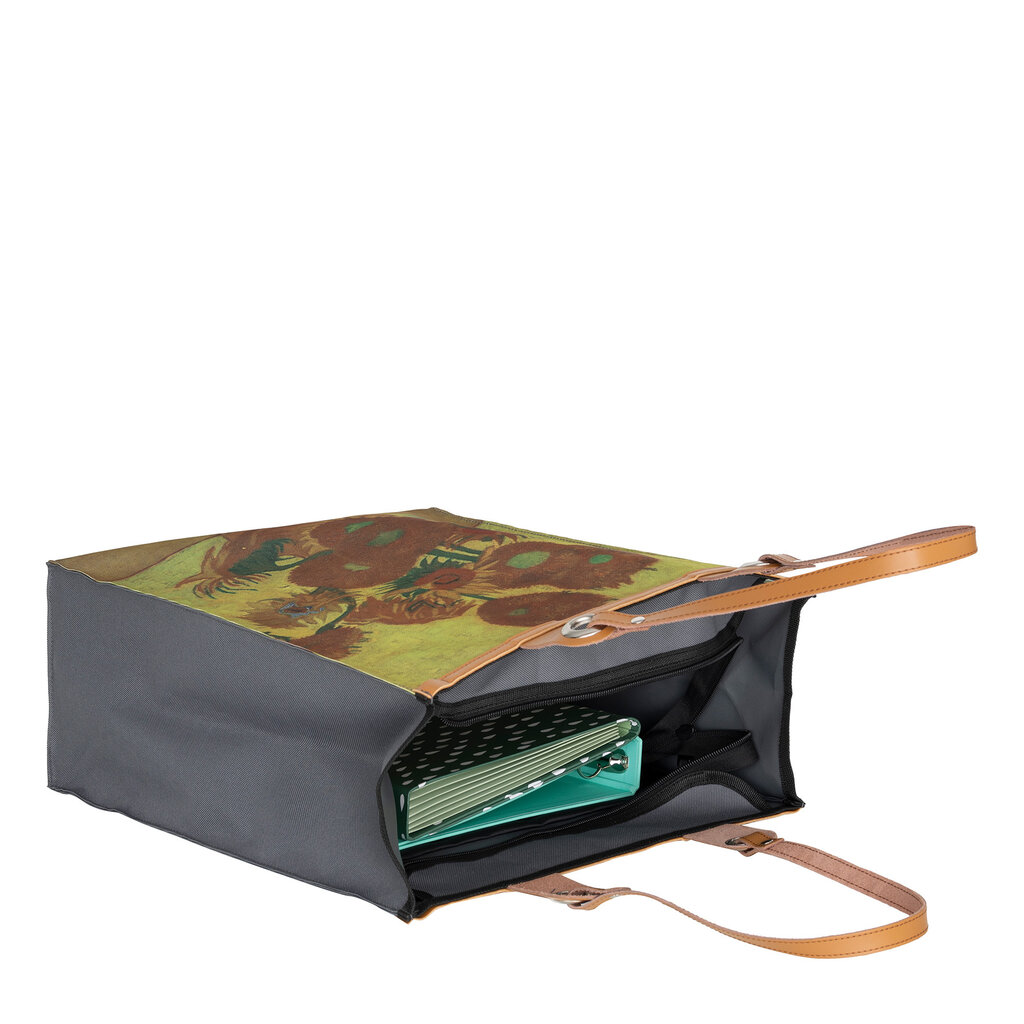 New Rebels New Rebels Einkaufstasche ‘Sunflowers’ – Robuste Nylon Shopper mit Ledergriffen – Van Gogh Motiv – 39x43 cm