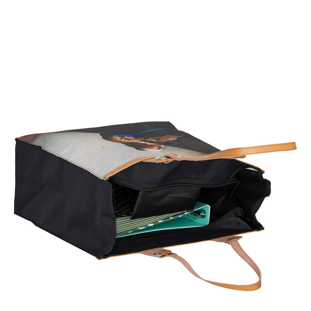 Piace Molto Arts Melkmeisje Shopper – Nylon Boodschappentas met Print – 39x18x43 cm – Leren Handvat – Stevig & Ruim – 100% Nylon