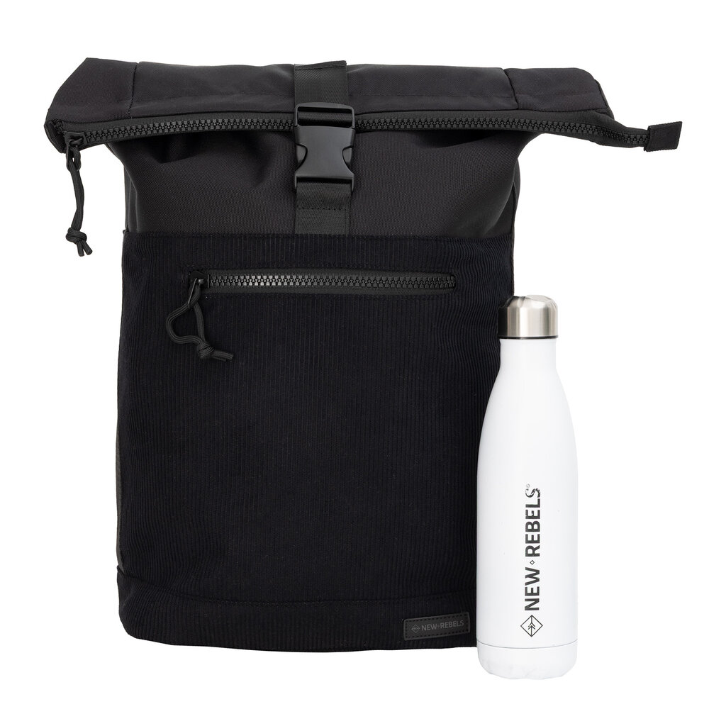 New Rebels New Rebels New York Ribbi Rolltop Rugzak 17-21L Schooltas & Werktas Ribstof Laptop Rugtas 15.6 inch  Zwart