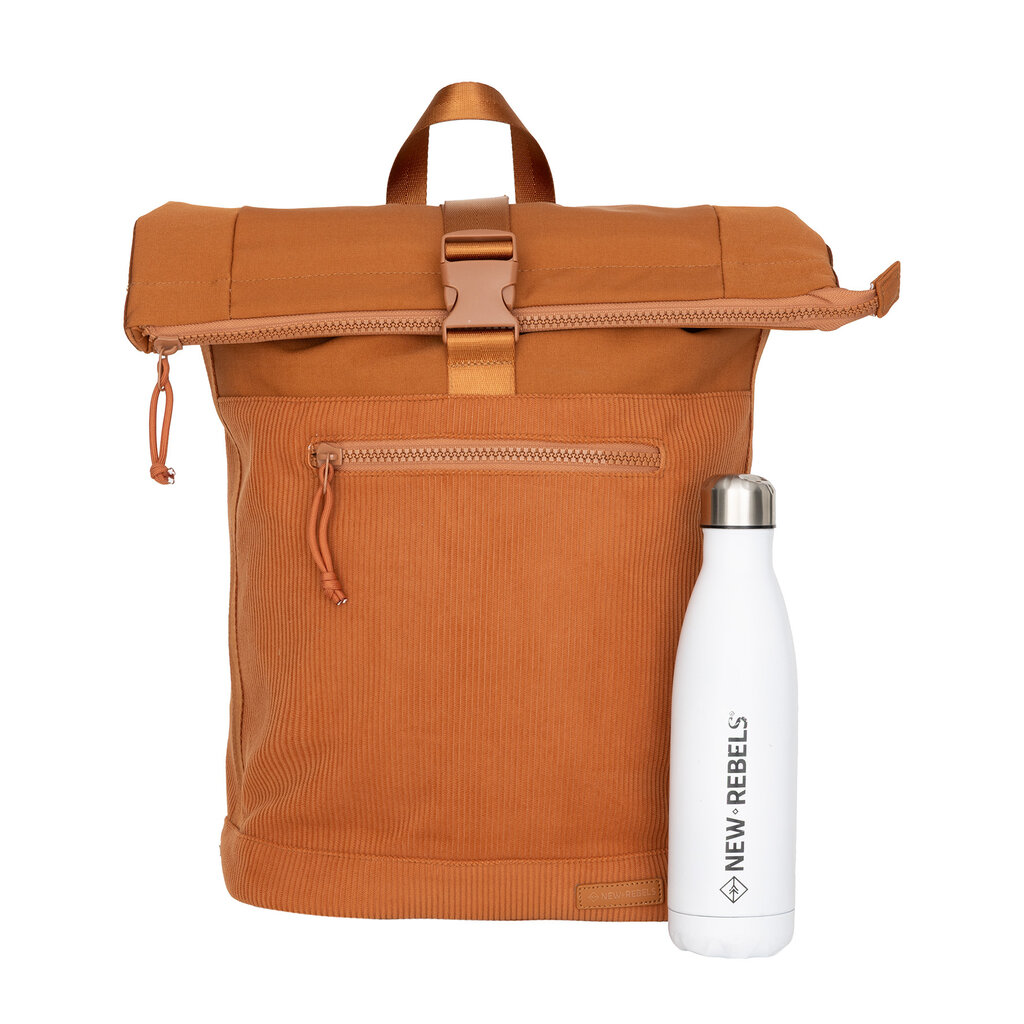New Rebels New Rebels New York Ribbi Rolltop Rucksack 17-21 l Schulranzen & Arbeitstasche Rippstoff Laptop-Rucksack 15,6 Zoll, kaffeebraun