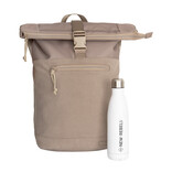 New Rebels New Rebels New York Ribbi Rolltop Rugzak 17-21L Schooltas & Werktas Ribstof Laptop Rugtas 15.6 inch Taupe