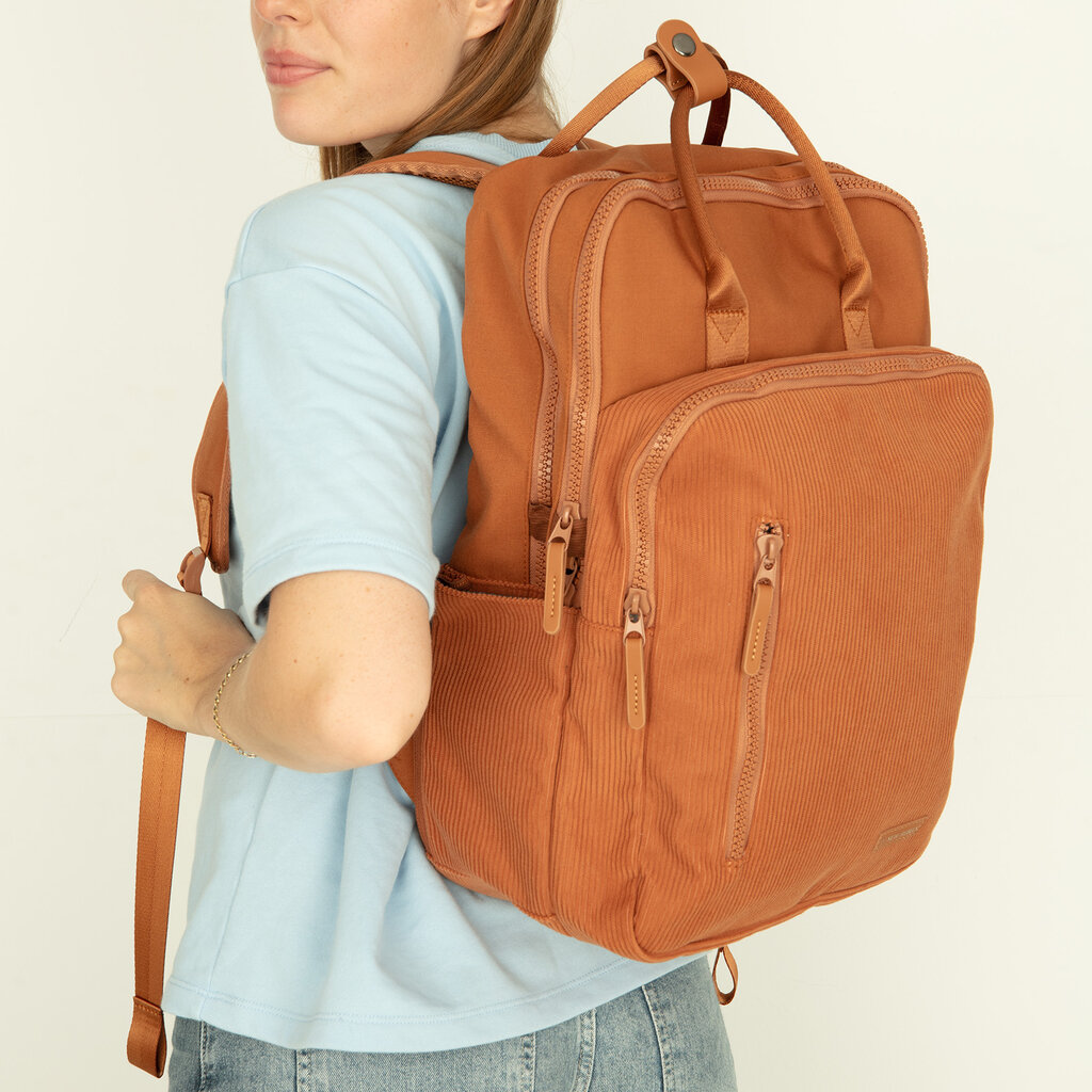 New Rebels New Rebels Ribbi Milwaukee – Laptoptasche Schultasche Arbeitstasche 15,6 Zoll Laptopfach Rucksack Rib Fabric 18L Coffee Brown