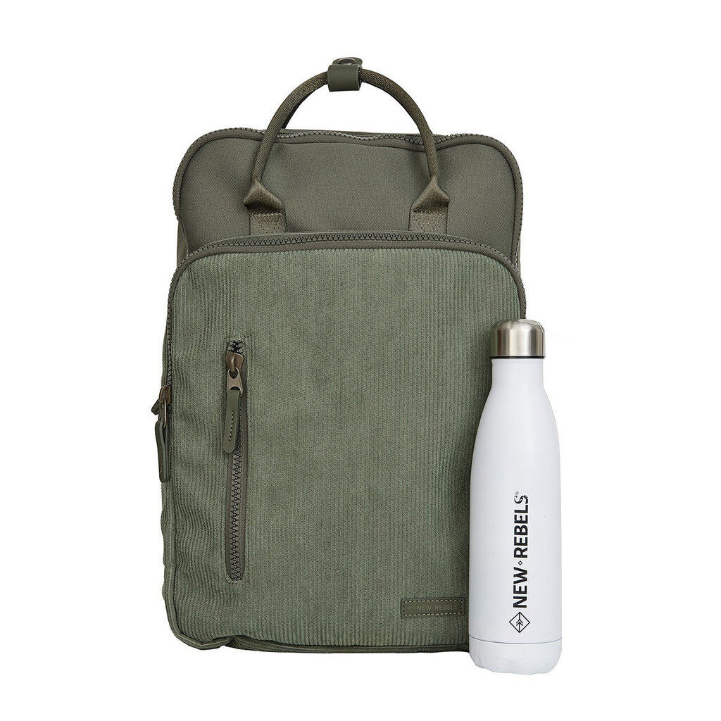 New Rebels New Rebels Ribbi Milwaukee – Laptoptasche Schultasche Arbeitstasche 15,6 Zoll Laptopfach Rucksack Rib Fabric 18L Sage Green
