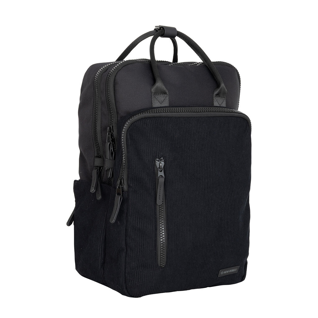 New Rebels New Rebels Ribbi Milwaukee – Laptoptasche Schulrucksack Arbeitstasche 15,6 Zoll Laptopfach Rippstoff 18L Schwarz