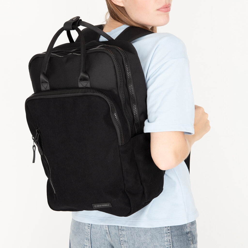 New Rebels New Rebels Ribbi Milwaukee – Laptoptas Schooltas Werktas 15.6 inch Laptopvak Rugzak Rib Fabric 18L Zwart
