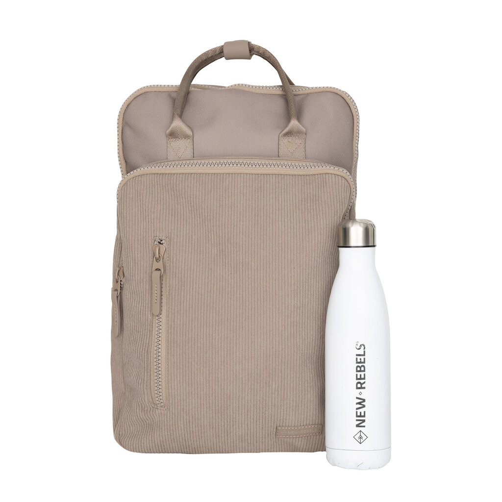New Rebels New Rebels Ribbi Milwaukee – Laptoptasche Schultasche Arbeitstasche 15,6 Zoll Laptopfach Rucksack Rib Fabric 18L Taupe