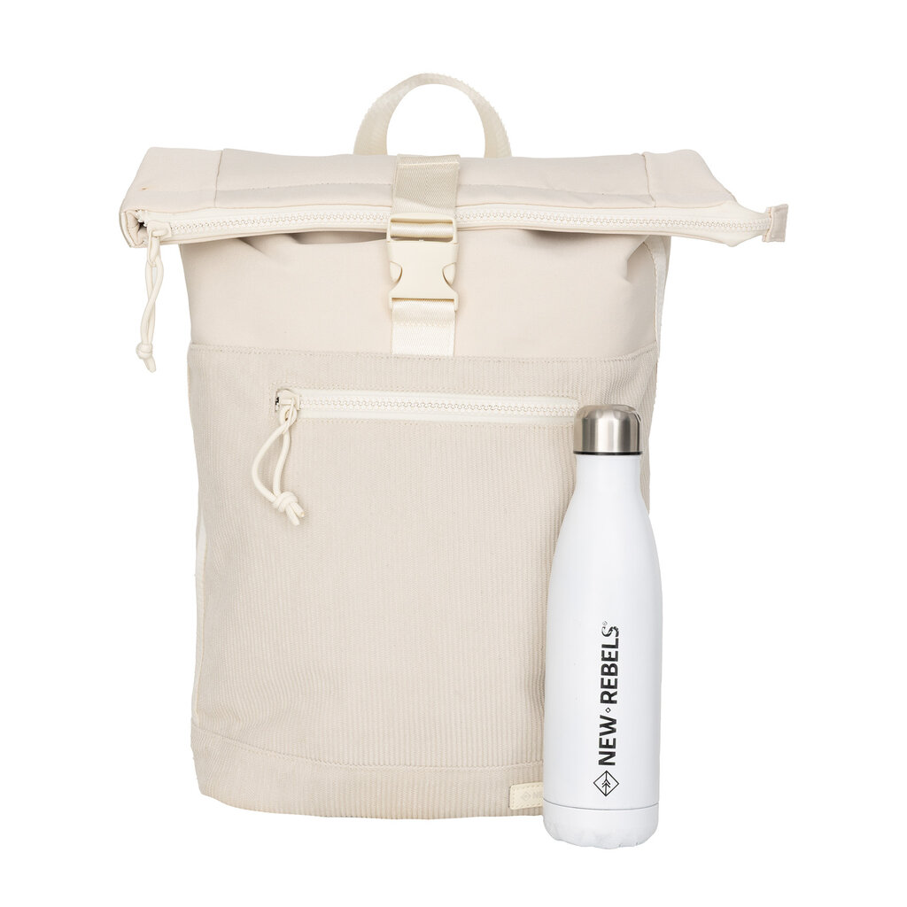 New Rebels New Rebels New York Ribbi Rolltop Rugzak 17-21L Schooltas & Werktas Ribstof Laptop Rugtas 15.6 inch Beige