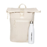 New Rebels New Rebels New York Ribbi Rolltop Rugzak 17-21L Schooltas & Werktas Ribstof Laptop Rugtas 15.6 inch Beige